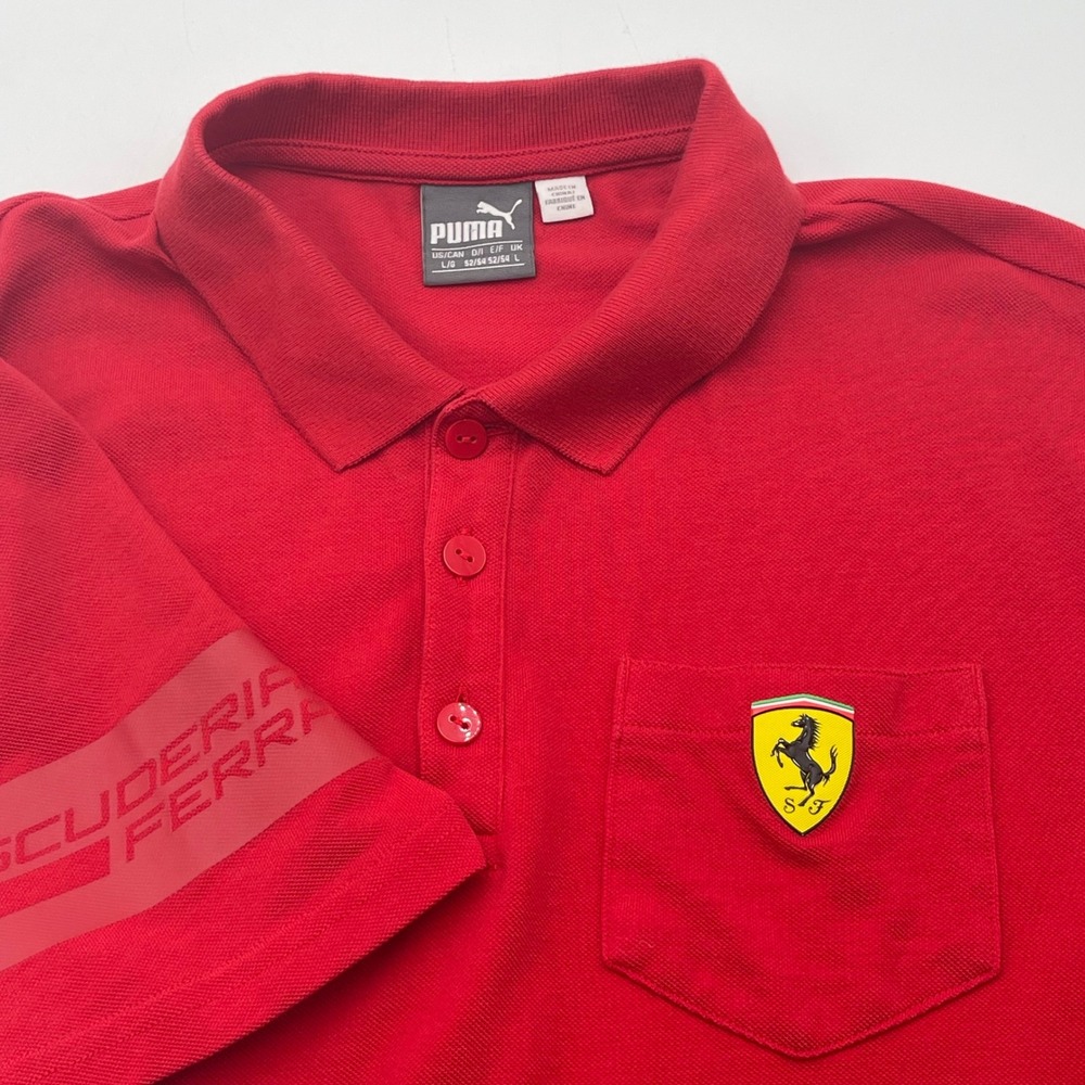 Puma Ferrari Polo Shirt Mens Large Red Scuderia Cloudspun Racing Team F1 Italia